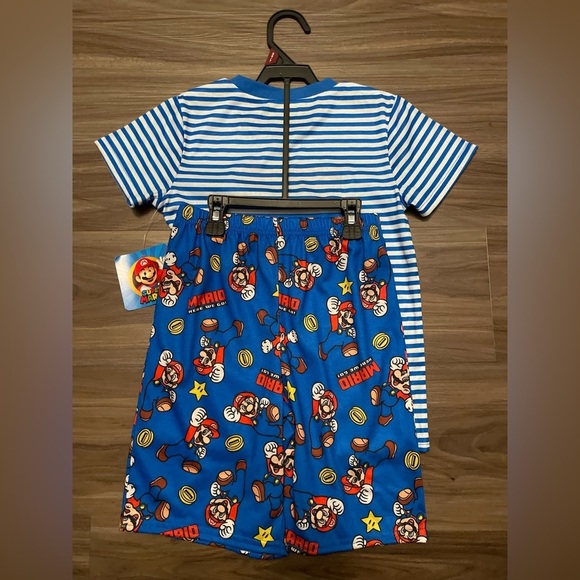 Nintendo Super Mario Striped Kids Pajama Set - Blue and White size S 6/7-NWT - Picture 2 of 4